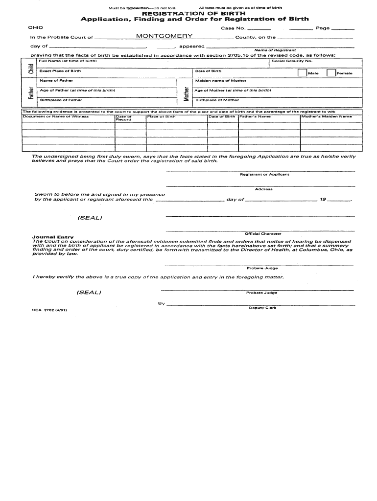62010 INSTRUCTIONS for REGISTRATION of BIRTH RECORD Mcohio  Form