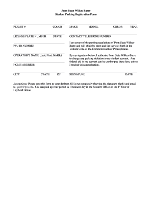 Parking Permit Form Pennsylvania State University Wb Psu