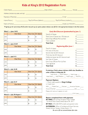 Kids at King&#039;s Registration Form Kings