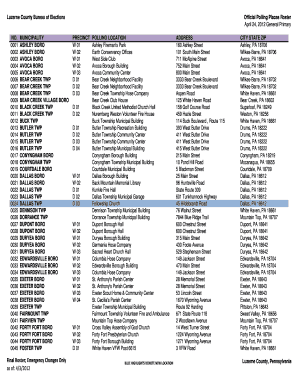 Polling Places Roster P2012 Luzernecounty  Form