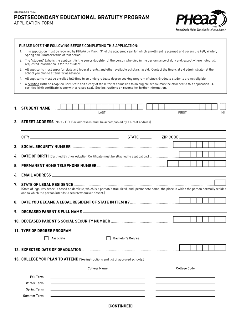 POSTSECONDARY EDUCATIONAL GRATUITY PROGRAM PHEAA Pheaa  Form