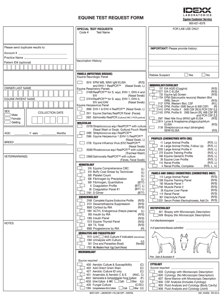 Get and Sign Idexx Equine Tests 2010-2022 Form