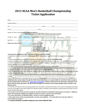 NCAA Men&#039;s Basketball Championship Ticket Application  Form