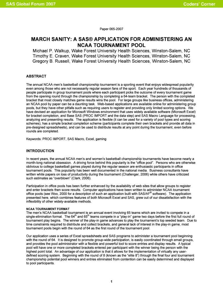 MARCH SANITY a SAS APPLICATION for ADMINISTERING an  Form