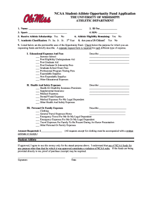 NCAA Student Athlete Opportunity Fund Application  Form