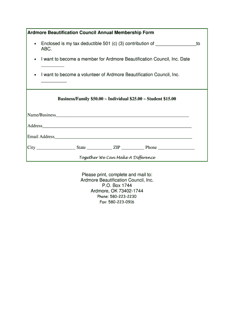 Printable Application Form to Donate Ardmore Beautification Council Forabc