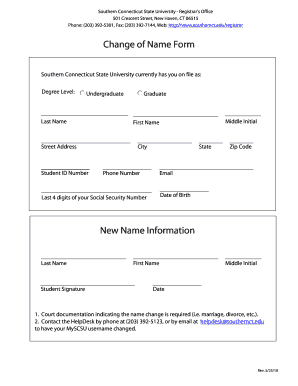 Change of Name Form Southern Connecticut State University