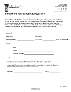 Enrollment Verification Request Form Southernct