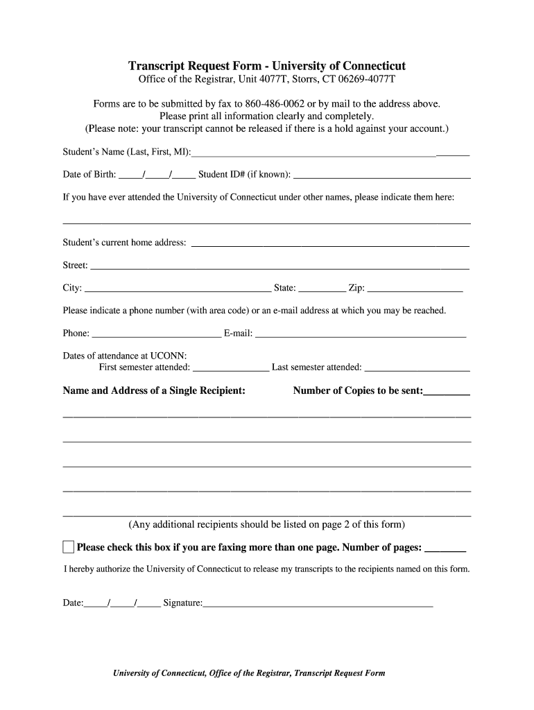 Uconn Official Transcript Request Form