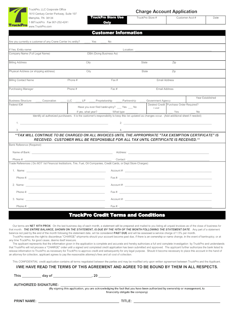 Charge Account Application  Form