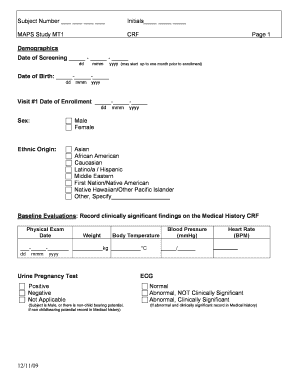 Initials MAPS Study MT1 CRF Page 1 121109  Form