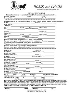 APPLICATION to RENT Horse and Chaise  Form