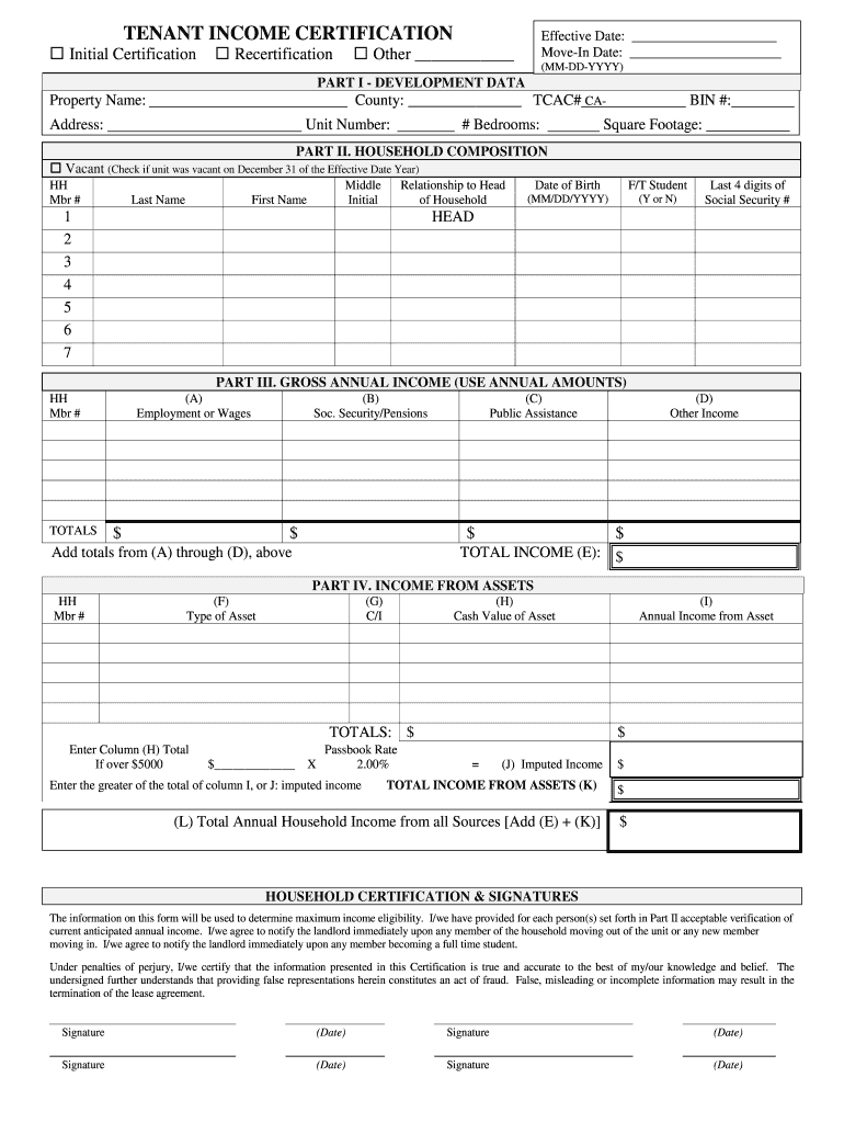  Tenant Income Certification Form 2020