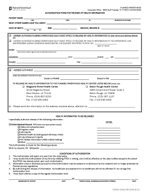  Planned Parenthood Form 2011