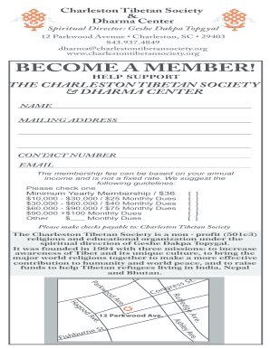 Charleston Tibetan Society Membership Form Charleston Tibetan