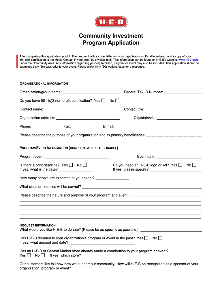 Get and Sign Heb Community Investment Program Application  Form