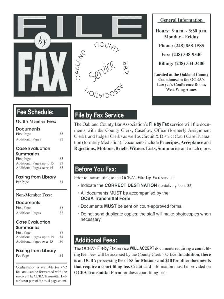  Oakland County Bar Association Fax File Form 2010-2024