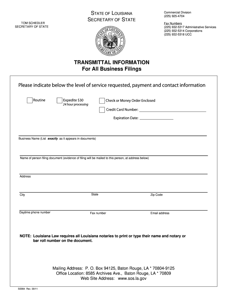  State of Louisiana Ss972  Form 2011