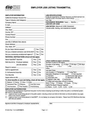 Employer Job Listing Transmittal Form