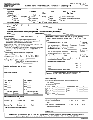 Guillain Barr Syndrome GBS Surveillance Case Report Rivco Diseasecontrol  Form