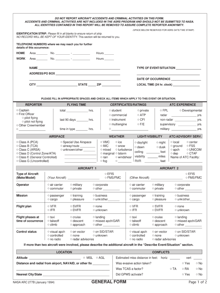  Nasa Pilot Form 1994