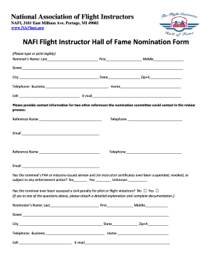 Flight Instructor Hall of Fame Nafinet  Form