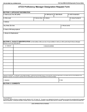 ATCS Proficiency Manager Request Form, Form 8000 44 FAA Faa