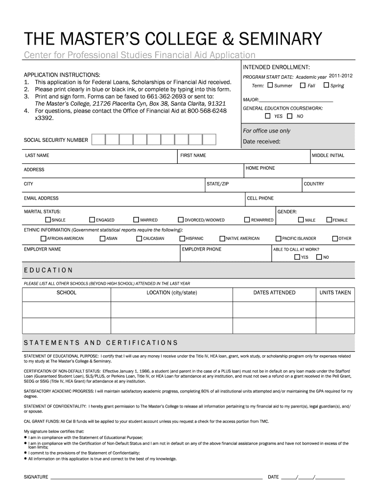 The MASTER&#039;S COLLEGE &amp; SEMINARY Www2 Masters  Form