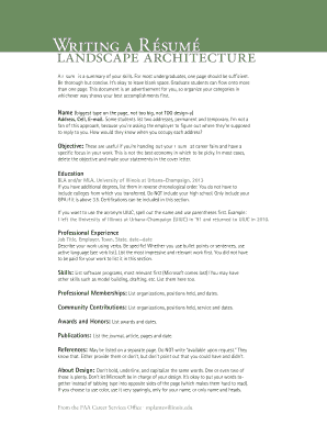 Writing a R Sum Landscape Architecture FAA Career Services Careers Faa Uiuc  Form