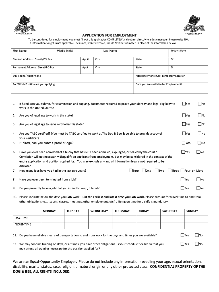 APPLICATION N for EMPLO OYMENT  Form