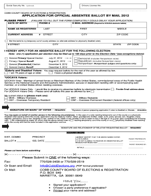 Cobb County Absentee Ballot Application  Form