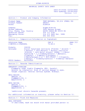 SIGMA ALDRICH MATERIAL SAFETY DATA SHEET Date Printed 0303 Date Updated 0908 Version 1 Glue Umd  Form