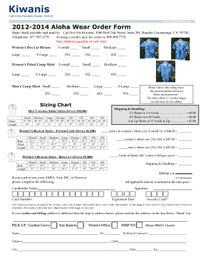 Aloha Wear Order Form California Nevada Hawaii Cnhkiwanis