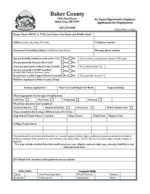 Application for Employment BAKER COUNTY GOVERNMENT Bakercounty  Form