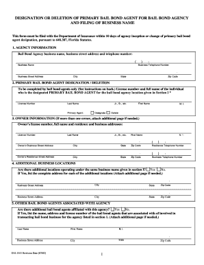 Primary Bail Agent Form from Florida Department of Insurance