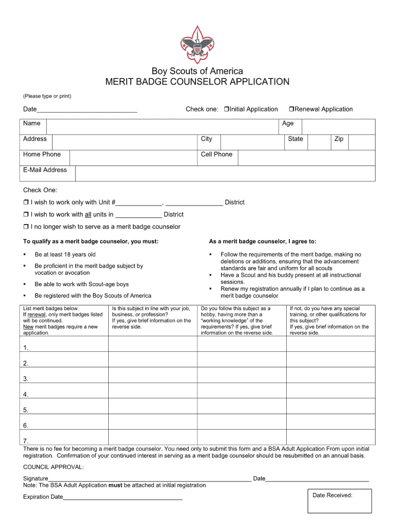 Merit Badge Counselor Form