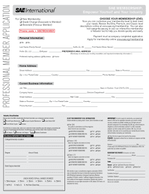 PROFESSIONAL MEMBER APPLICATION SAE Sae  Form