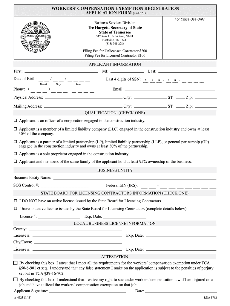  Workers Compensation Exemption Form Michigan 2011