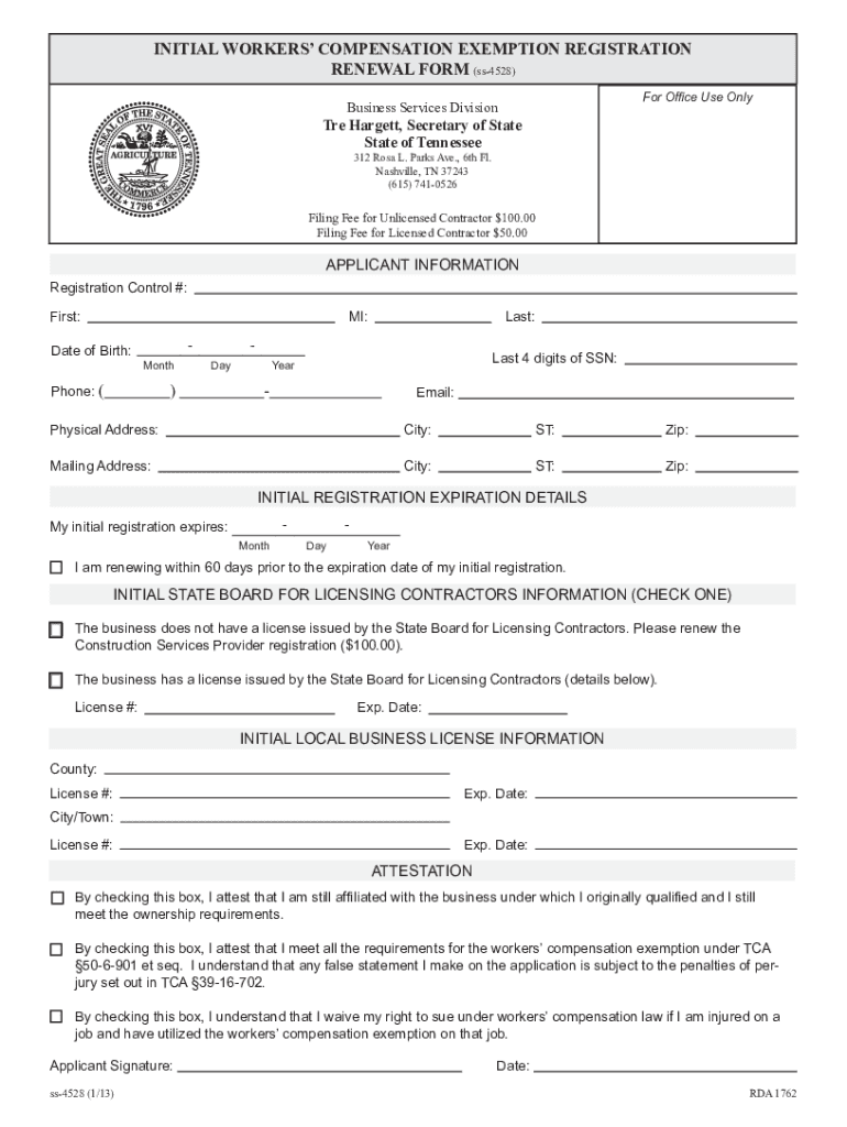  Tn Workers Comp Exemption Form 2013-2024