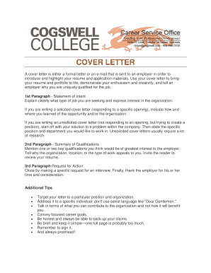 COVER LETTER QUICK TIPS Cogswell  Form