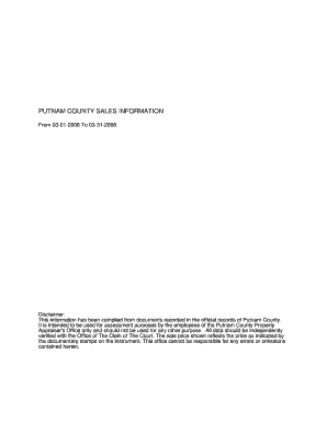 PUTNAM COUNTY SALES INFORMATION from 03 01 to 03 31 Disclaimer This Information Has Been Compiled from Documents Recorded in the