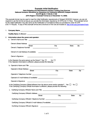 Example Initial Notification Form U S Environmental Protection Epa