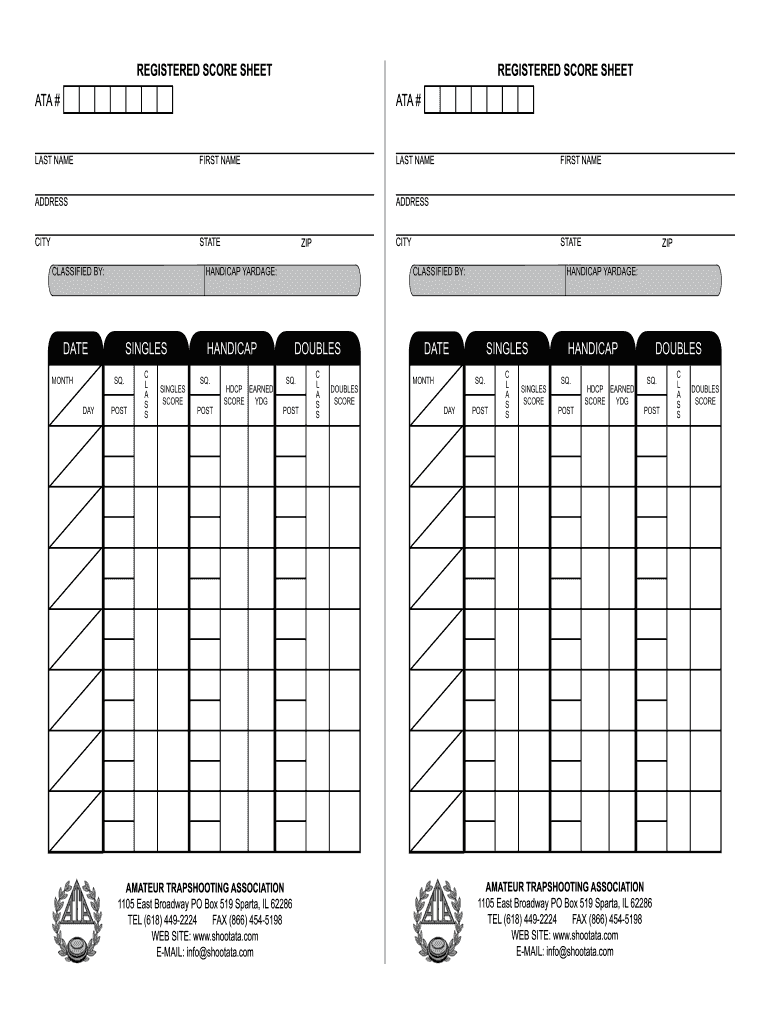 Trap Score Sheet  Form