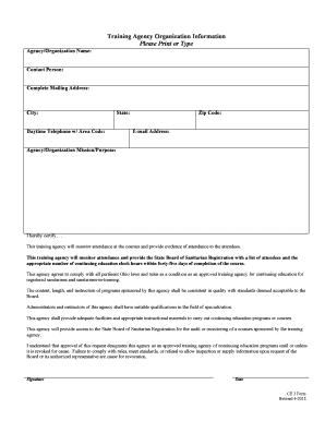 Training Agency Approval Request CE 3 the Sanitarian Board Sanitarian Ohio  Form