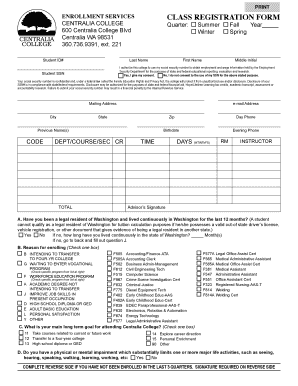 CLASS REGISTRATION FORM Centralia College Centralia