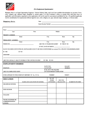 Blackjack Pizza Application Form