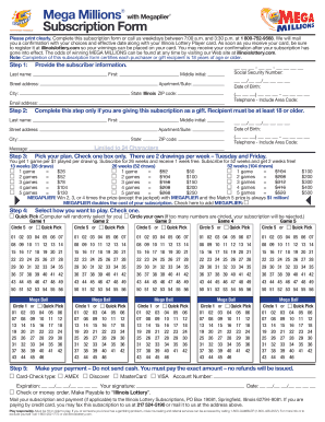 Mega Millions Subscription Form