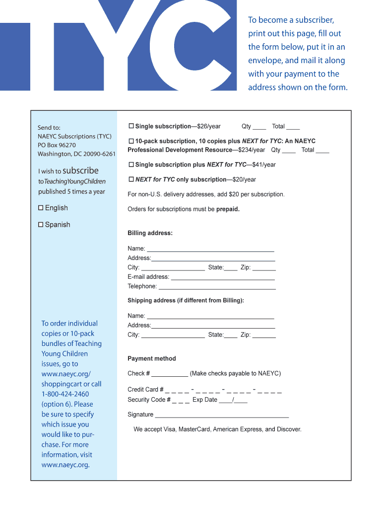 Subscription Form in English Naeyc