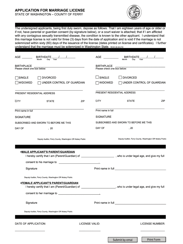 Spokane County Marriage License  Form