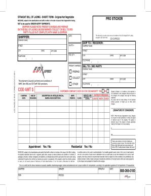 Bill of Lading Sample Filled Out  Form